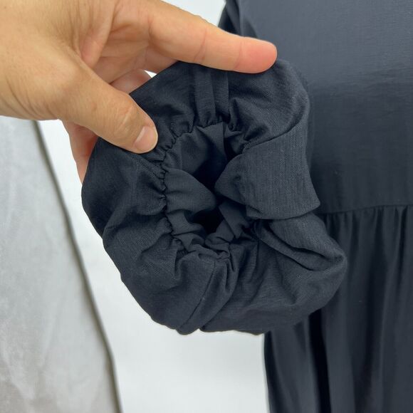 Zara Voluminous Dress Womens S Small Black Puff Mid Sleeves Loose Fit Stretch - Picture 7 of 13